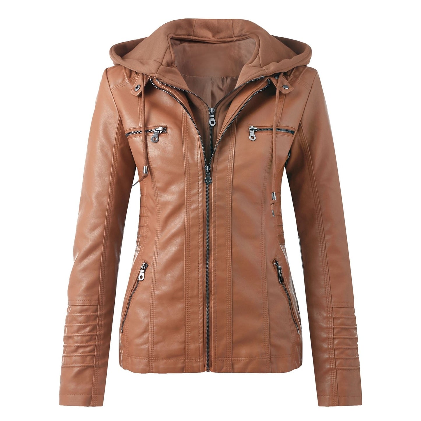 "Stella" Designer-Lederjacke Mit Kapuze