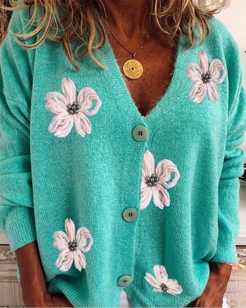 "Adelia" Strickjacke mit Blumenverzierungen